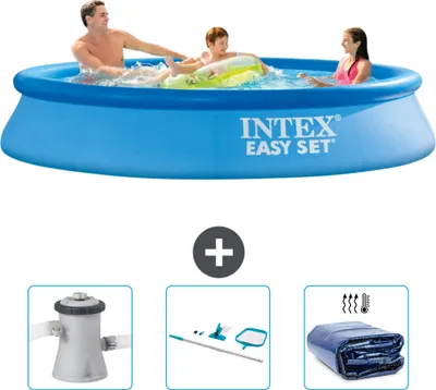 Produktbild von Intex runder aufblasbarer Easy Set-Pool – 305 x 61 cm – Blau – im Lieferumfang enthalten Filterpumpe für Schwimmbad - Reinigungskit - Sonnensegel