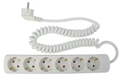 Produktbild von as-Schwabe 6-fach Steckdosenleiste Spiralkabel 2,5m Leitung 230V 16A IP20