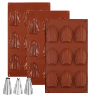 3er-Set Silikon-Madeleine-Backformen, Muschelform, 9 Mulden, braun