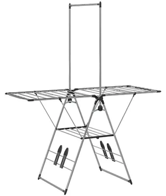 Produktbild von Wäscheständer faltbar Standtrockner mit verstellbare Flügel, Schuhhaltern, Edelstahl, 156,5 x 68 x 192 cm, Silber