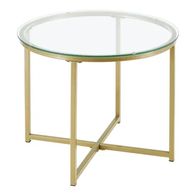 Produktbild von Beistelltisch Alavieska Glas-Tischplatte Stahlgestell 50 x 42 cm Couchtisch Wohnzimmertisch Kaffeetisch Gold
