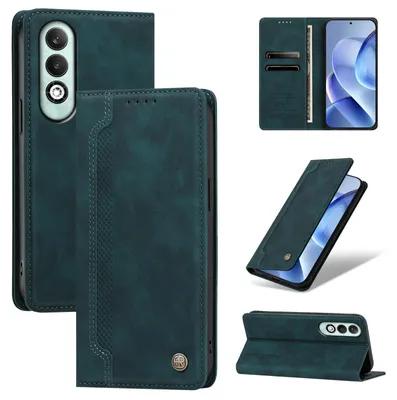 Image de Étui en cuirPolyuréthanepour Oppo K12X 5G, type portefeuille rabattable avec compartiments pour cartes et support intégré, couleur verte
