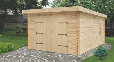 Produktbild von Holzgarage T19 - 44 mm Blockbohlenhaus, Grundfläche: 21,80 m², Flachdach