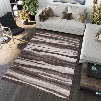 Produktbild von Teppich Wohnzimmer Schlafzimmer Kurzflor Modern Meliert Design Beige Braun Grau  140 x 190 cm