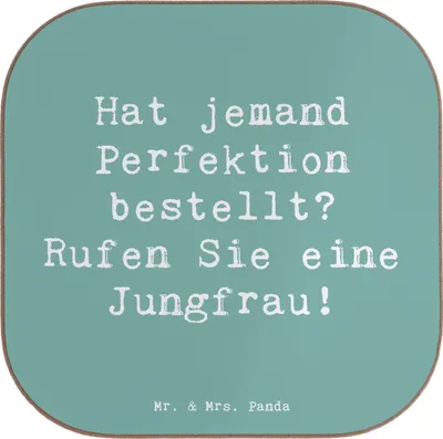 Produktbild von Mr. & Mrs. Panda Tassenuntersetzer Spruch Jungfrau Perfektion - Meeresbrise - Geschenk, weinuntersetzer, Untersetzer für Gläser, Sternzeichen, Holzuntersetzer, Geschenke