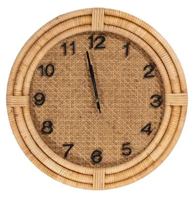 Productafbeelding van Wandklok - Bruin - Vlechtwerk - Dennenhout - MDF - 46 x 46 x 6 cm