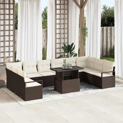 Produktbild von "Rabatt" Gartensofa-set - Balkonmöbel/Terrassenmöbel - mit Kissen mit Speicher - 11 pcs Braun Poly-Rattan - Lounge-Dining set CC13131