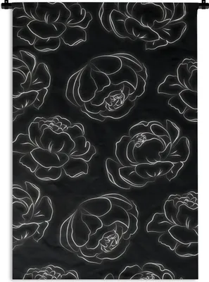 Produktbild von MuchoWow® Wandteppich Wandbehang Blume - Muster - Schwarz und Weiß - Rosen - Strichzeichnung 60x90 cm Tapisserie Dekoration Wandtuch - Foto-Teppich - Abwaschbar