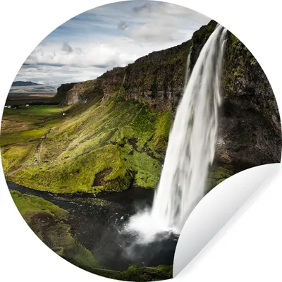 Produktbild von MuchoWow® Runde Wandtattoo - Wandsticker Tapete Aufkleber Wasserfall - Berg - Dschungel Ø 30 cm Selbstklebend und Repositionierbar - Wandaufkleber - Kreis - Wandbild - Fototapete - Selbstklebend - Dekoration - Wandschmuck - Schlafzimmer