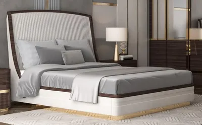 Produktbild von Casa Padrino Luxus Doppelbett Weiß / Dunkelbraun / Gold - Edles Massivholz Bett mit Kopfteil - Schlafzimmer Möbel - Hotel Möbel - Luxus Möbel - Schlafzimmer Einrichtung - Luxus Einrichtung
