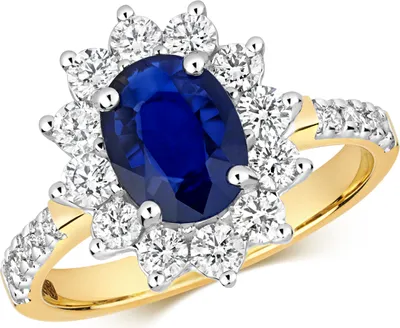 Produktbild von Wunderschöner 9 Karat (375) Gold Cluster Damen - Diamant Ring Brillant-Schliff 0.75 Karat H - I1 I2 mit Saphir, 49 (15.6); TRS28838RSJ