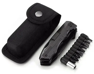 Immagine prodotto di Go Go Gadget – Outdoor – Sopravvivenza – Escursionismo – Multitool 14-in-1 – Set di 9 punte per cacciavite – Custodia – Nero