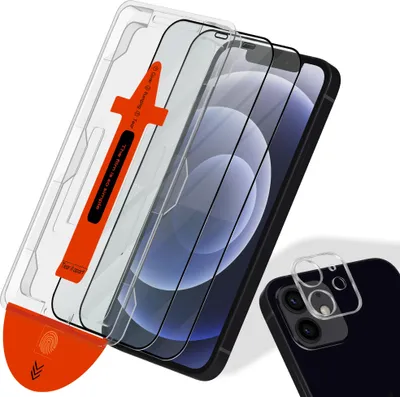 Obrázek produktu pro 2-balení iPhone 12 Ochranné sklo na displej & 1-balení ochrana objektivu - Tvrzené sklo | [Automatická instalace] - Bez bublin