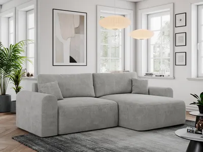 Produktbild von MKS MEBLE Sofa L-Form, Ecksofa mit Schlaffunktion, Wohnlandschaft L-Form mit Kissen, Couch L-Form - Nelson - Hellgrau Struktur