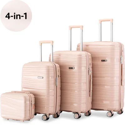 Produktbild von SKYCASES Travel One - 4 teiliges Hartschalenkoffer-Set aus Polypropylen mit Beutel - 360 Grad Rollen und Zahlenschloss - 32 L | 60 L | 98 L - Hellrosa