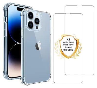 Produktbild von Sturzsichere Schutzhülle für iPhone 14 Pro Max, transparent + 2 Displayschutzfolien - EVETANE