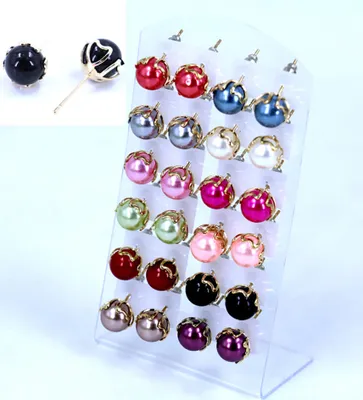 Produktbild von 12 Paar elegante Ohrringe mit runden Kunstperlen, Schmuck für Damen, Party-Ohrstecker-Set