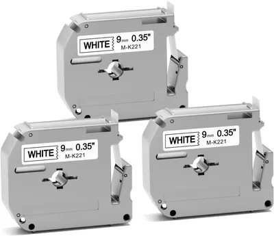 Produktbild von Phomemo 3-er Pack kompatibles Etikettenband Brother M-K221/MK-221/MK221SBZ/MK-221BZ, 9mm (3/8") Schwarz auf Weiß, passend für PT-65/PT-90/PT-80/PT-55