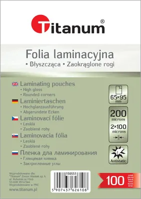 Produktbild von Laminierfolie 65x95mm 100 Stück 100 mic Titanum