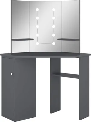 Produktbild von vidaXL Eck-Schminktisch mit LED Grau 111x54x141,5 cm
