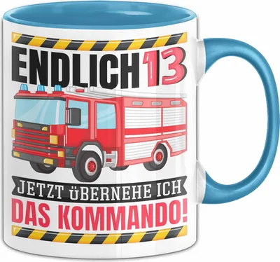 Produktbild von 13. Geburtstag Geschenk Tasse Becher Feuerwehr Fan Jungs Jetzt Übernehme Ich Das Kommando Endlich 13 Teenager (Blau)