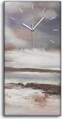 Produktbild von Wohnzimmer-Bild Leinwand Uhr Kunstdruck 30x60 Stürmischer Strand Meerelandschaft - weiße Hände