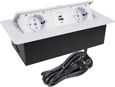 Produktbild von DesignLight KOMBI BOX weiß 2-fach Einbausteckdose mit USB A und C und 3 m Kabel / Möbelsteckdose