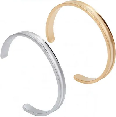 Imagen del producto de Pulseras tipo "cuff" de acero inoxidable, 7 mm de ancho, 2 colores, abiertas, para la creación de joyería