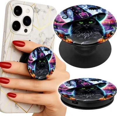 Image de Support telephone Popsocket pour doigt / support - CZARNY KOTEK HALLOWEEN SALEM