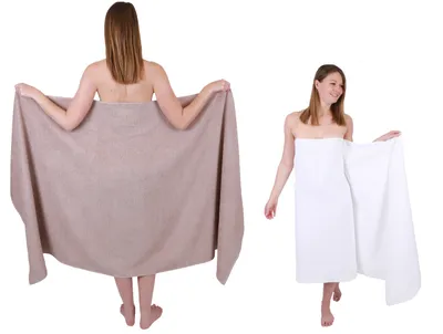 Image de Betz 2 pièces XXL draps de bain 100 x 200 cm BERLIN draps de sauna 100% coton couleur - cappuccino-blanc
