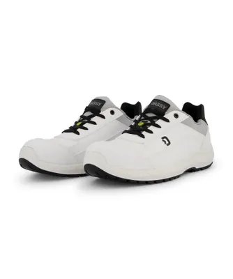 A pair of white safety shoes on a white background.