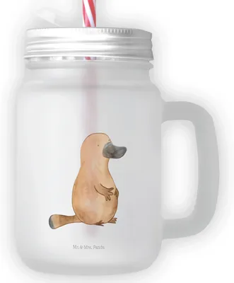 Produktbild von Mr. & Mrs. Panda Glas Schnabeltier Mut - Transparent - Geschenk, Mit Schraubverschluss, Neustart, dessertglas, Mason Jar, Cocktailglas, Trinkglas, Motivation, Meer