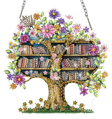 Produktbild von Diamond Painting Anhänger Bücherbaum 5D Diamant Crystal Hängendes Ornament Bastelset Fensterdekoration