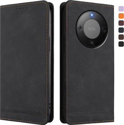 Image de Etui pour Honor X9D, étui rétro en cuirPolyuréthaneavec support et fentes pour cartes de crédit Noir