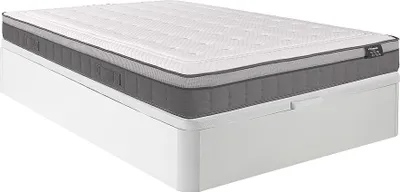 Produktbild von Set aus Bettgestell + Matratze - 160 x 200 cm - Hybridmatratze - 7-Zonen-Taschenfederkern & Memory Schaum - Stärke 30 cm - Weiß - ASGARD von YSMÉE