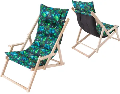 Produktbild von Gartenliege "MARLENA" (53x101x94 cm) aus Kiefernholz mit Auflage & Kopfkissen – 3-fach verstellbar, 8 cm Polster, natur – HobbyGarden