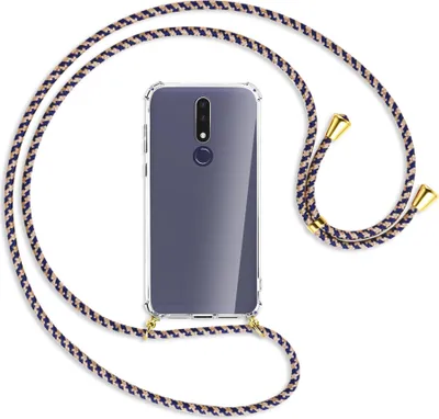 Produktbild von Handykette Backcover-Schutzhülle mit Band (Metall goldfarben) für Nokia 3.1 Plus - blau+beige