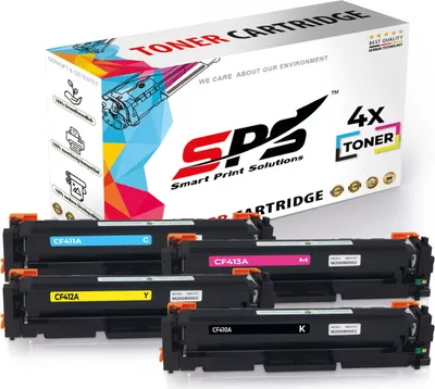 A box of toner cartridges with several cartridges displayed in front of it.