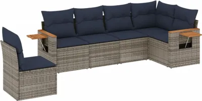 Produktbild von 6-tlg. Garten-Sofagarnitur mit Kissen Grau Poly Rattan