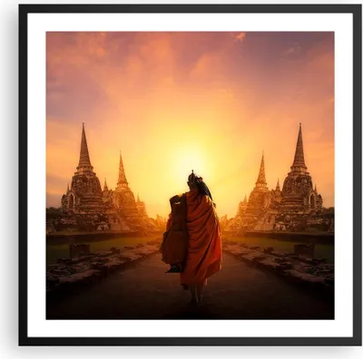 Produktbild von Gerahmtes Poster - Schwarzer Rahmen - Tempel Mönch - 60x60 cm - Wand Bild - Wanddeko - Wandbilder - Kunstposter - Wandposter - Bilderrahmen - Bilder - Kunstdruck - Wandbild - P2BAC60x60-3472