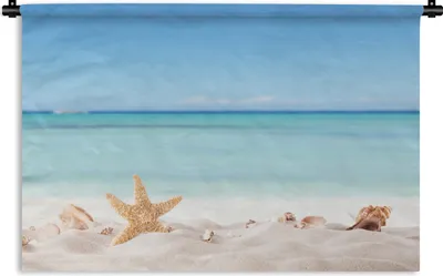 Produktbild von MuchoWow® Wandteppich Wandbehang Strand - Meer - Muscheln - Seesterne 60x40 cm Tapisserie Dekoration Wandtuch - Wanddekorationen