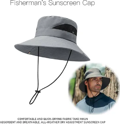 Produktbild von Sonnenhut, Outdoor Safarihut, Sommerhut mit breiter Krempe, Faltbarer Wanderhut für Herren, Boonie Hut, Sonnenschutzhut, Buschhut, Fischerhut, Gartenhut (Hellgrau)