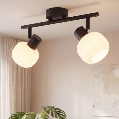 Produktbild von ZMH Deckenstrahler Schwarz Deckenlampe Innen Deckenleuchte 2 Flammig 350°Schwenkbar Strahler Glas Lampenschirm Spots E14 Flurlampe Ohne Leuchtmittel