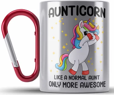 Produktbild von Trendation - Tante Aunticorn Geschenk Edelstahl Tasse Karabiner Geschenkidee Beste Tante Karabiner Edelstahl Tasse Karabiner Edelstahl Geschenk Lustig (Rot)
