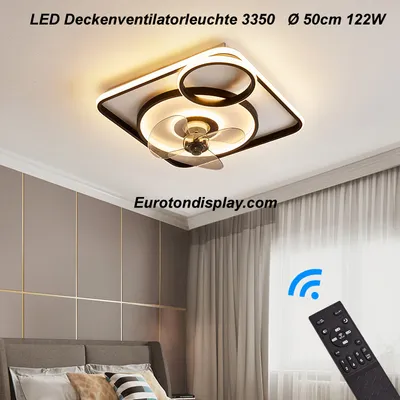 Image de Ventilateur de plafond avec éclairage LED Plafonnier 3350 noir Ø 50cm 122W avec télécommande Couleur de lumière/luminosité réglables LED Plafonnier fan light ceiling