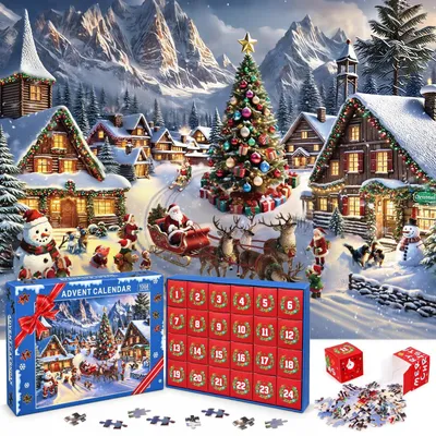 Obrázek produktu pro Puzzle Adventní Kalendář 2026 1008 Dílků Vánoce Adventní Kalendář Puzzle 24 Dní Odpočítávání Puzzle Adventní Kalendář Vánoce Rodinná Hra Vesnice