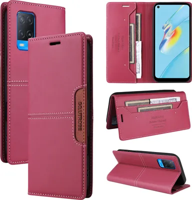 Produktbild von Handyhülle für Oppo A54 4G/A55 5G/A16/A56 5G Hülle, Leder Flip Wallet Kartenfach Stand Schutzhülle Rot
