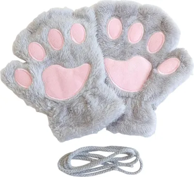 Produktbild von Damen-Katzenpfoten-Handschuhe, niedliche, flauschige, warme Halbfingerhandschuhe, Winter-Plüschhandschuhe mit Tierpfoten für Mädchen und Teenager, geeignet für Cosplay, Kostümpartys und den Alltag