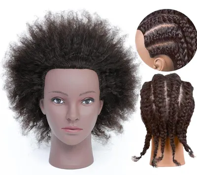 Image de Elzusha - Tête d'entraînement pour coiffure avec cheveux afro - 100% cheveux humains naturels