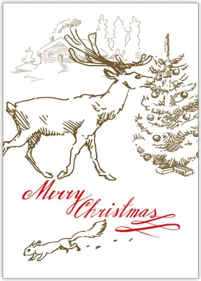 Produktbild von Schöne Vintage Weihnachtskarte mit Hirsch und Eichhörnchen am Weihnachtsbaum